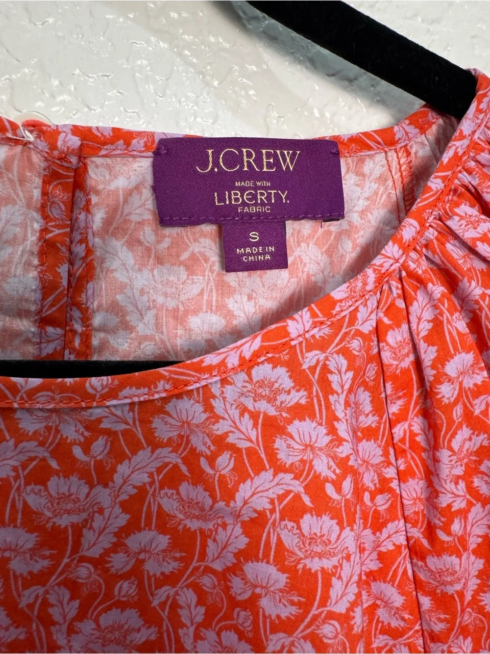 J.Crew Liberty Floral Blouse Womens S Orange Pink Cotton Puff Sleeve Top
